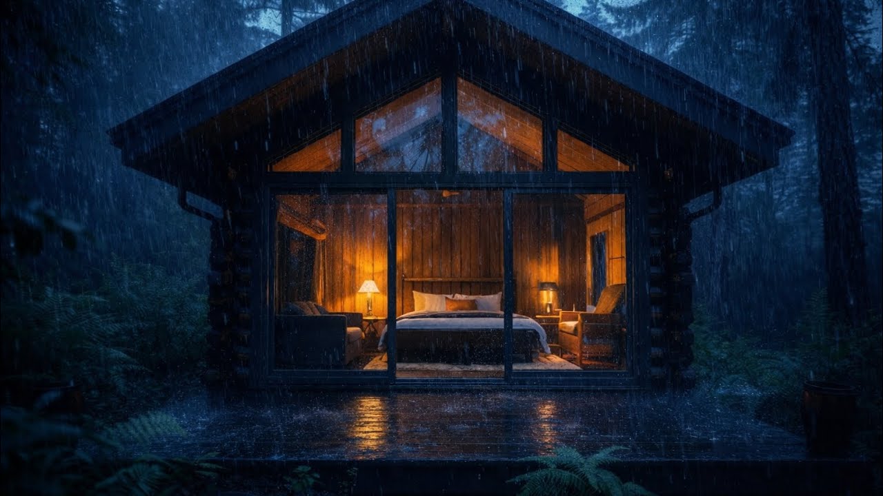Best Rainfall at a Forest Cabin 🌲 Deep Sleep with Relaxing Rain Sounds