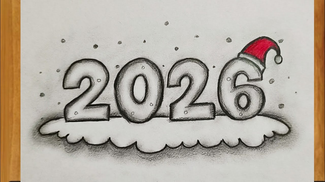 رسم سهل | رسم العام الجديد 2026 | New year 2026 drawing