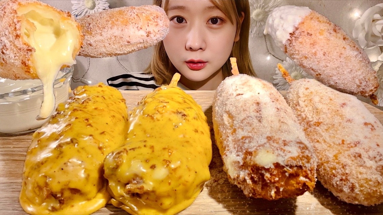 ASMR Сырные корн-доги【русские субтитры】【Mukbang/ Eating Sounds】