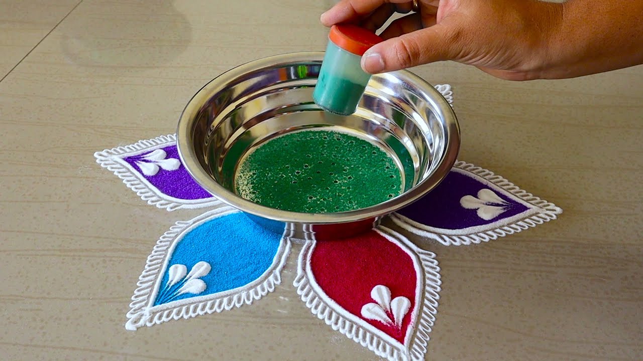 Very Easy Rangoli For Navratri | Easy Color Rangoli For Diwali | Diwali Rangoli Art | Color Kolam