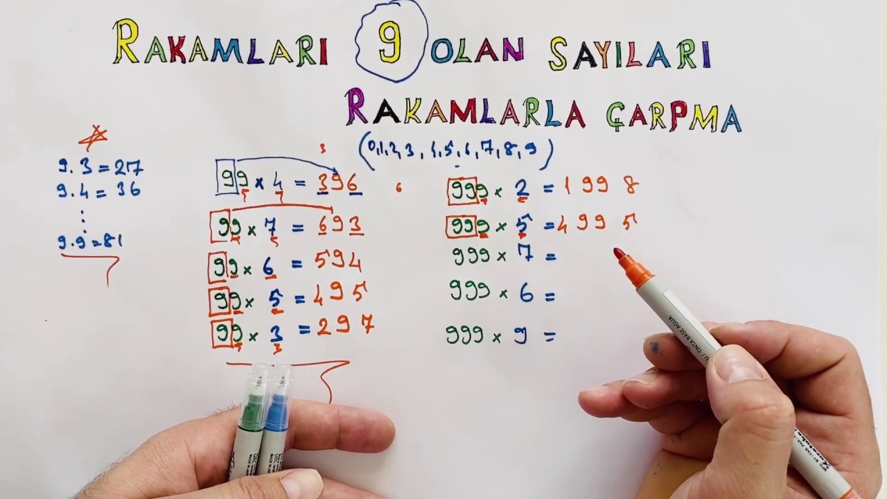RAKAMLARININ HEPSİ 9 OLAN SAYILARI RAKAMLARLA HIZLI ÇARPMA- KOLAY MATEMATİK
