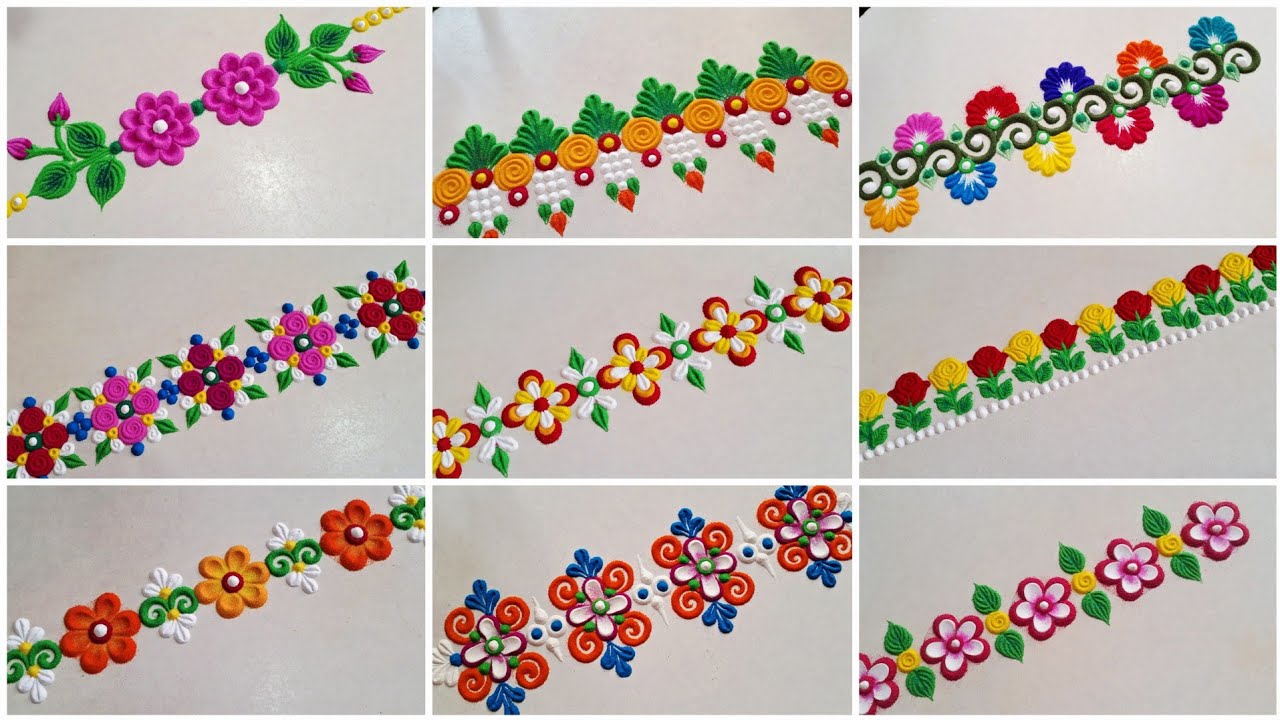 सणासुदीला काढण्याकरिता खूपच सोप्या आणि सुंदर बॉर्डर रांगोळ्या | Simple and beautiful border rangoli 