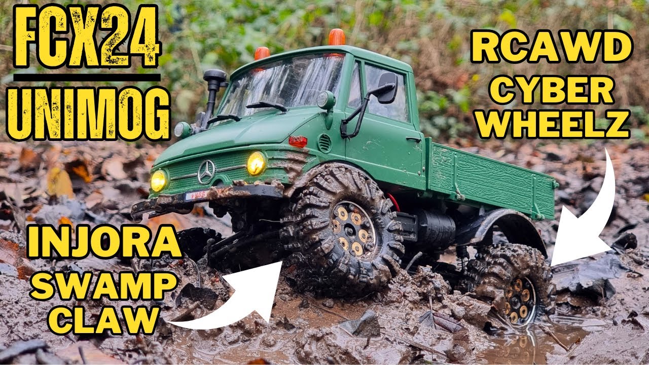 FCX24 Unimog First Upgrades - Injora 64mm Swamp Claw Tyres, RCAWD CyberWheelz, Brass Portals & More!
