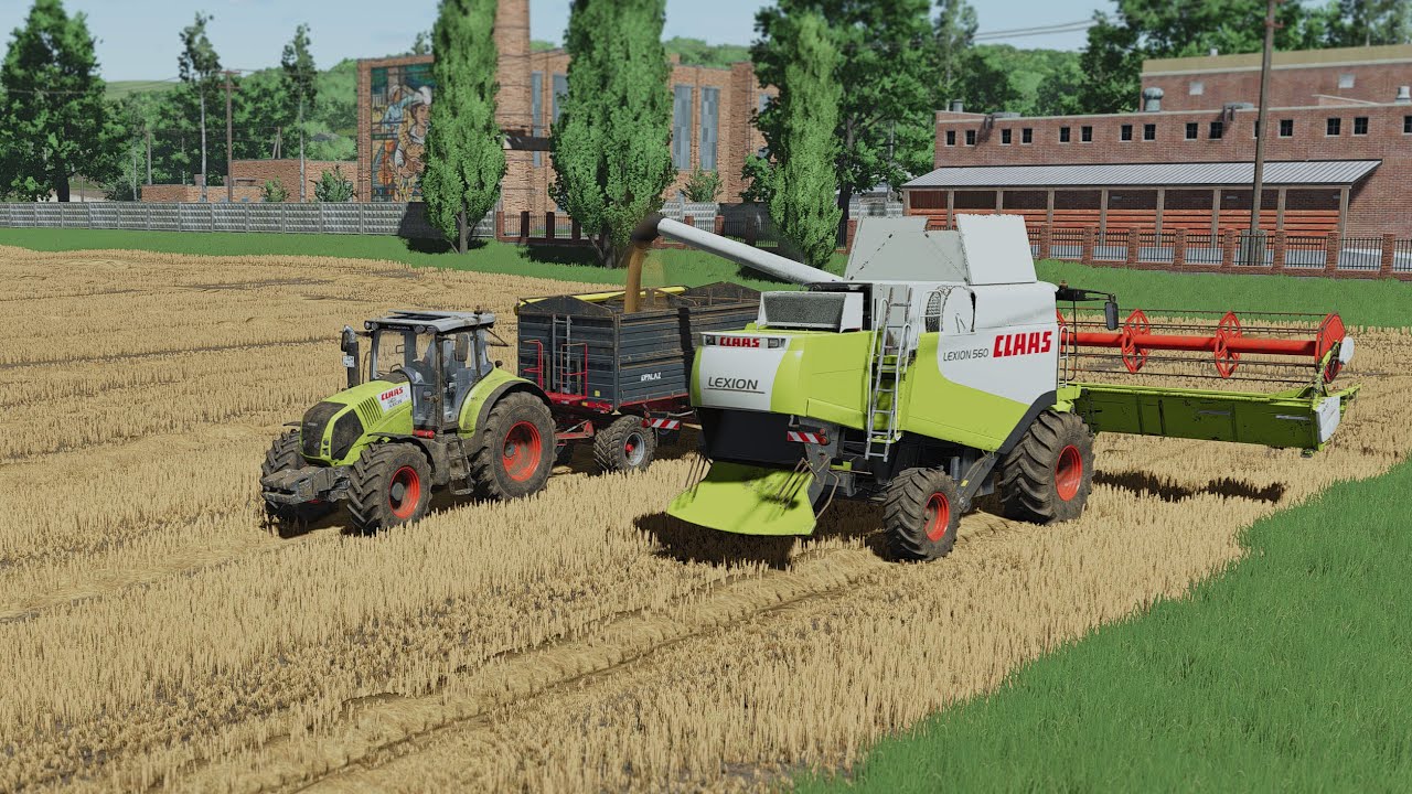 Claas Lexion 560, Axion 850 harvesting wheat, Sosnovka, FS25