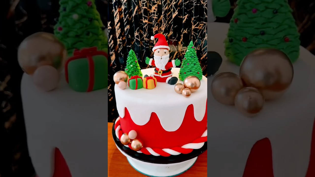 Christmas Cake with Santa, Trees & Gifts | Fondant Christmas Cake #fondantcakedecorating #cakedesign