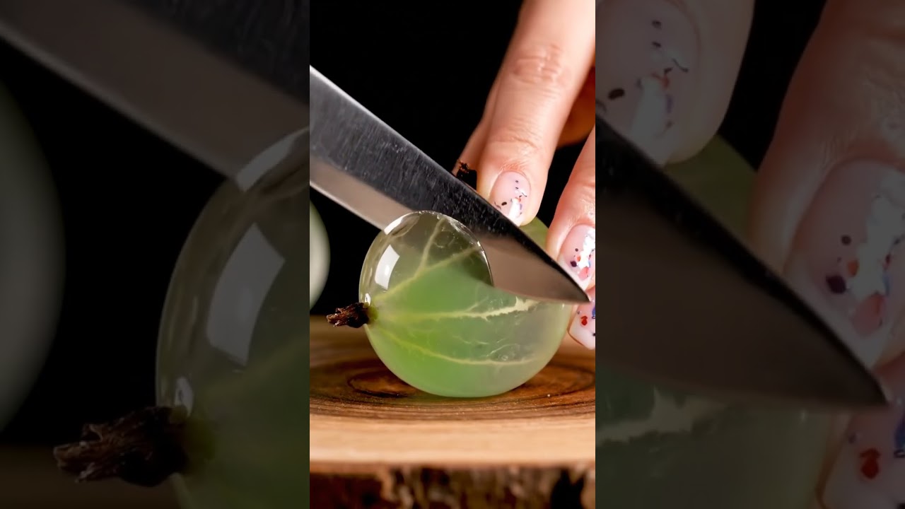 ASMR Glass Fruit Slicing: Gooseberry Gleam