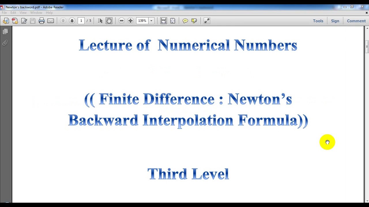 صيغة نيوتن الخلفية الاندراجية Finite Difference : Newton’s Backward Interpolation Formula