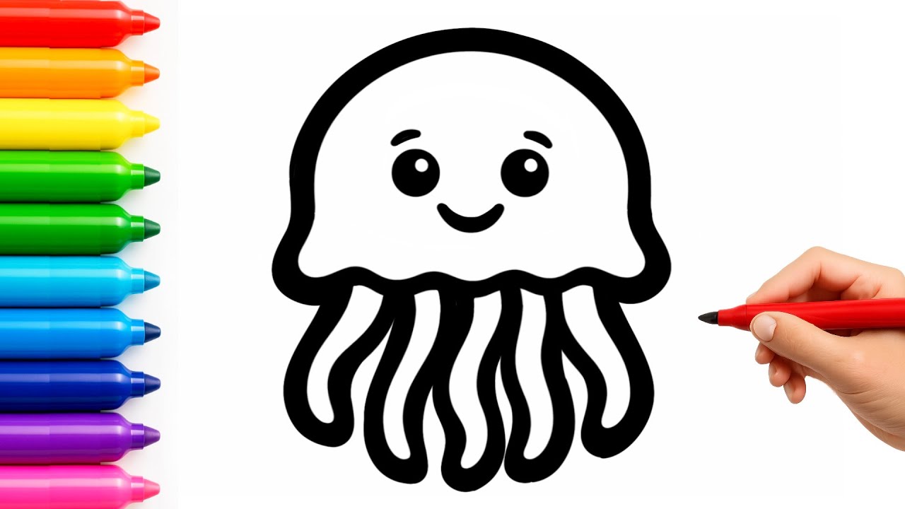 How to Draw a Cute Jellyfish | Easy Drawing for Kids and Toddlers | Step by Step