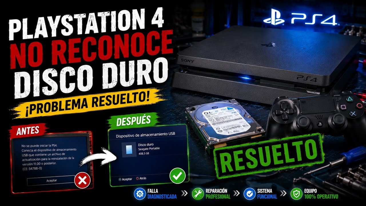 Reparación de PS4 Slim que no reconoce el disco duro