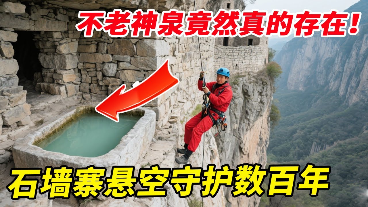 不老神泉竟然真的存在！古人在悬崖峭壁上建石墙寨，上下悬空守护不老神泉数百年【户外小北哥】