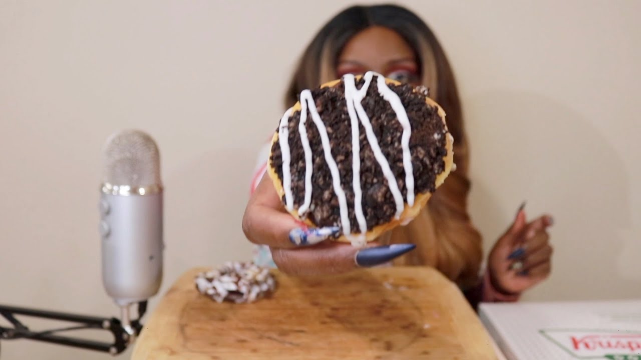 Vanilla Frosted Swirl Cookie Chocolate Donut ASMR Eating Sounds