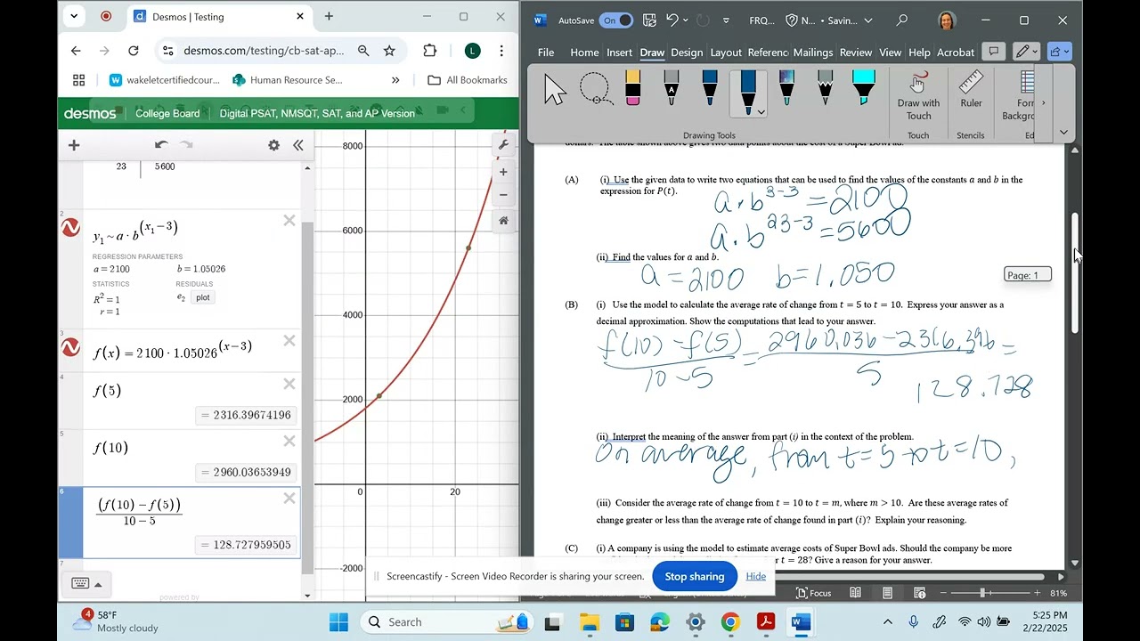 Using Desmos For Regression - AP Precalculus