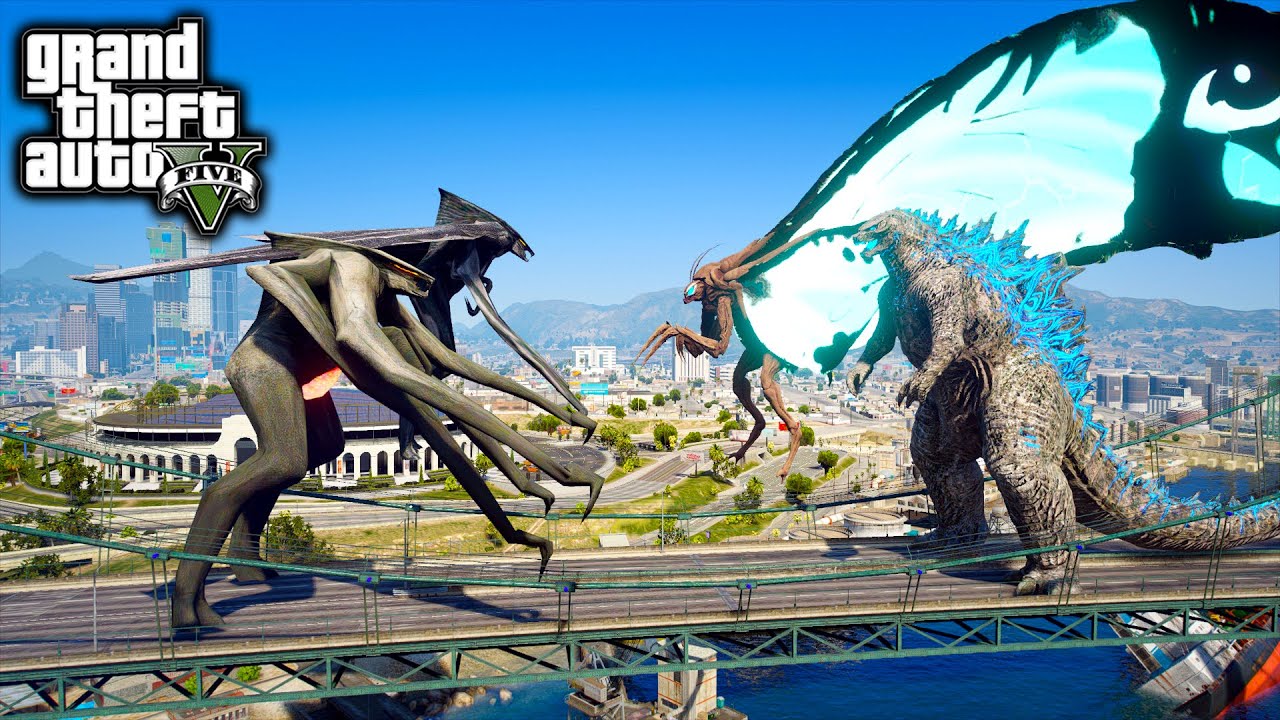 Godzilla, Mothra Vs Female Muto, Male Muto ( GTA V Mods )