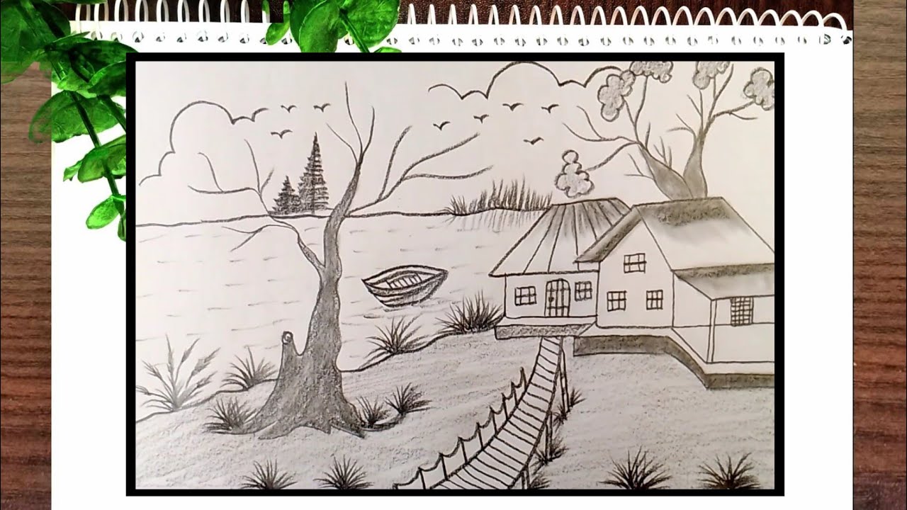 Beautiful village scenery drawing | Scenery drawing | Drawing pictures | Nature drawing | ছবি আঁকা