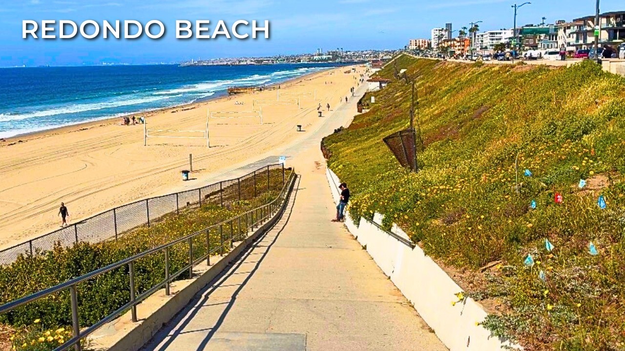 Relaxing Redondo Beach Walk | Sunny Esplanade & Beach Path 4K
