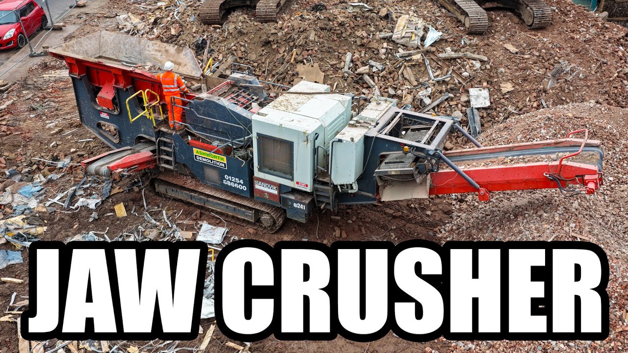Jaw Crusher in Action! Sandvik QJ241 Crushing Concrete & Brick 🧱