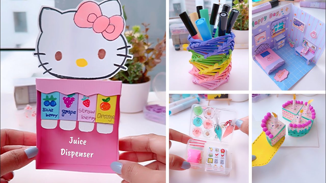 DIY Easy Paper Craft when you’re bored | Cute Miniature Craft | hello kitty Juice Dispenser 