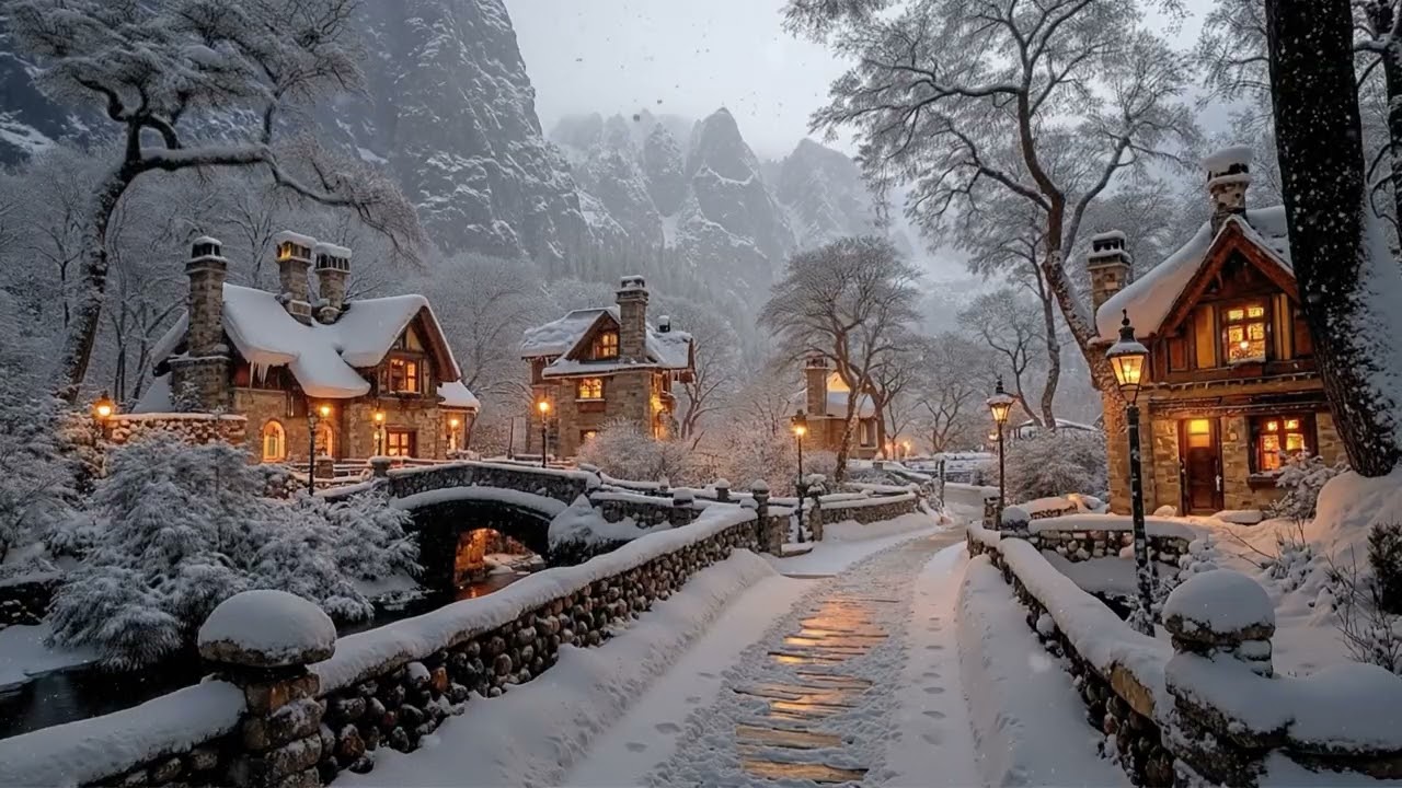 Snowy Winter Village for Cozy Reading, Deep Study | Winter Dark Academia Piano from Distant Memories