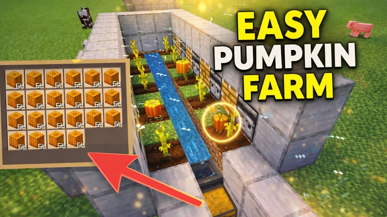 BEST Starter Minecraft PUMPKIN FARM Tutorial || Minecraft Bedrock 1.21+