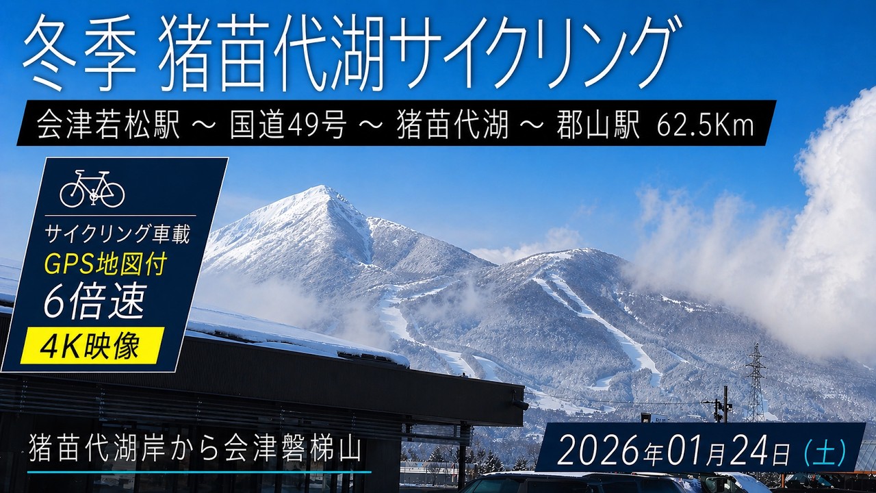 サイクリング車載（会津若松駅～国道49号～猪苗代湖～郡山駅）2026-01-24 6倍速4K GPS地図