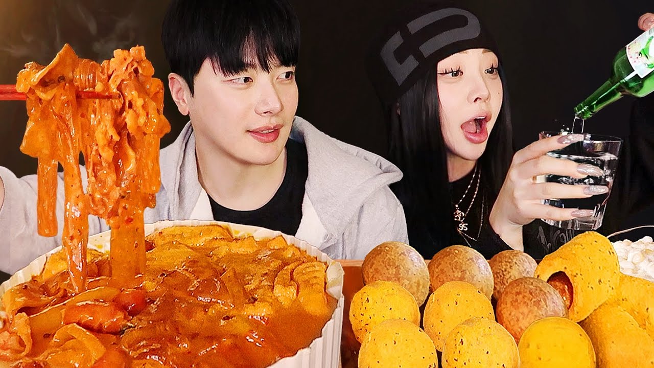 여동생이랑 엽떡 마라로제 떡볶이 먹방 🔥 (ft. 깡소주 뿌링치즈볼 뿌링핫도그 콘마요) 리얼사운드 엽떡 신메뉴 꿀조합 Mala Ros&eacute; Tteokbokki Mukbang asmr