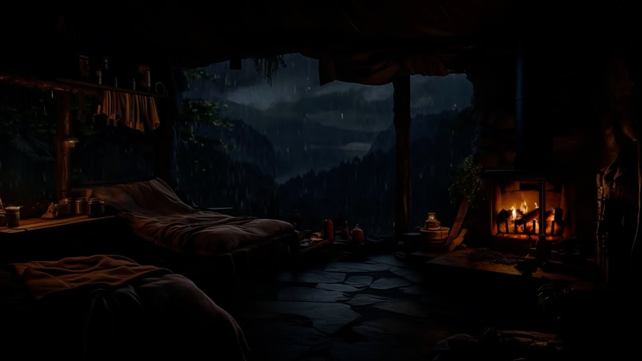 Cozy Hideaway Sleep Ambience 🏠 Soft Rain & Warm Fireplace for Instant Relaxation ✨