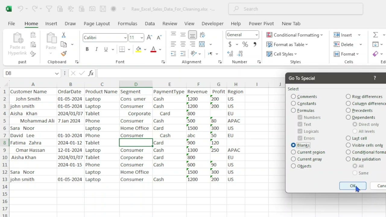 Data cleaning in few minutes using Advanced Excel