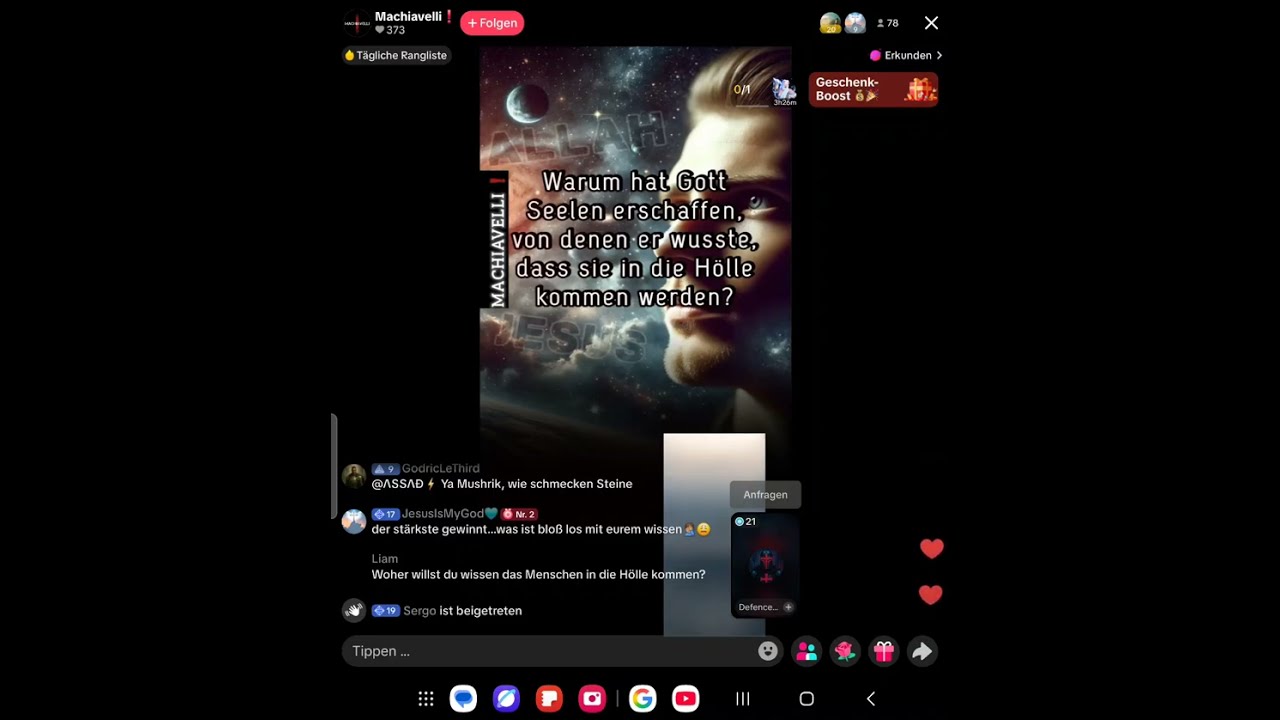 Machiavelli Tiktok vs Defence Christianity warum erschafft Gott Sellen die in die Hölle kommen 