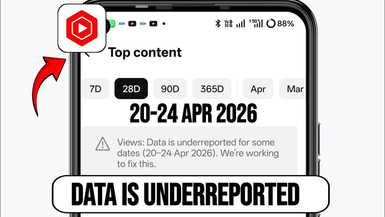 Yt studio Views Data is underreported for some dates (Apr 20 - 24, 2026). We're working to fix this
