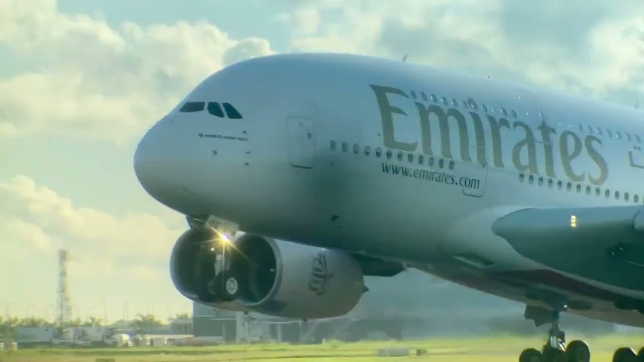 Emirates A380 take off from Mauritius to Dubai