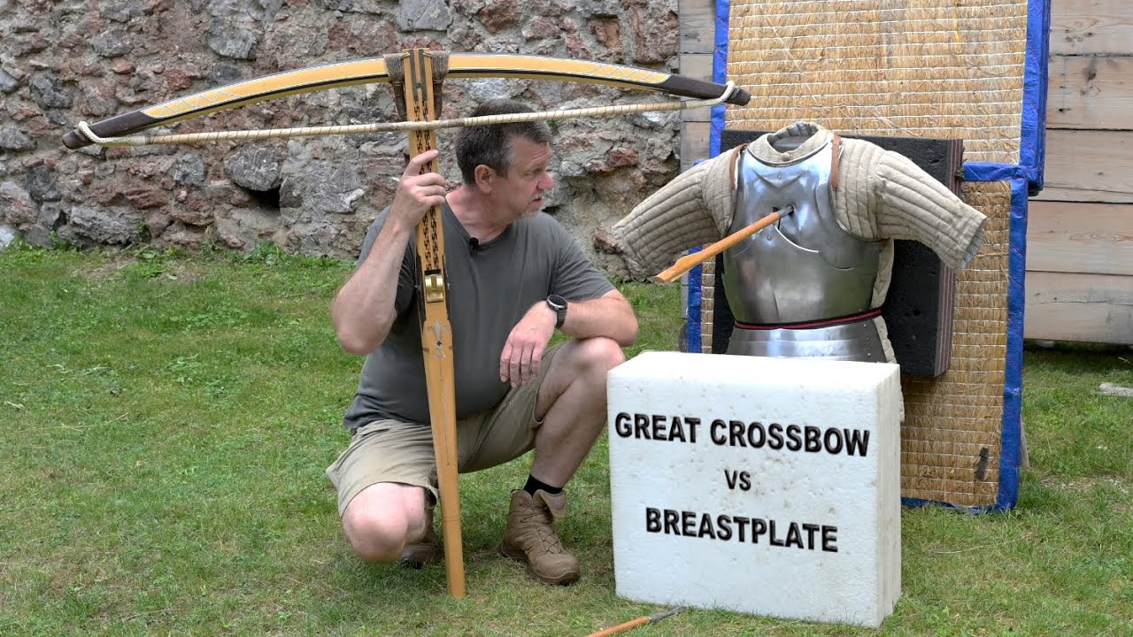 Medieval 1250 lb Great Horn Composite Crossbow vs Breastplate