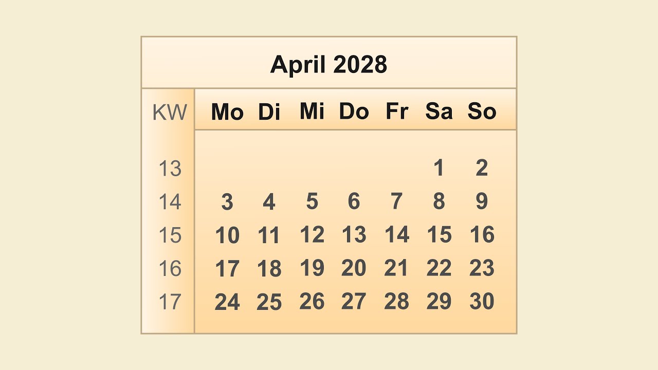 Kalender April 2028