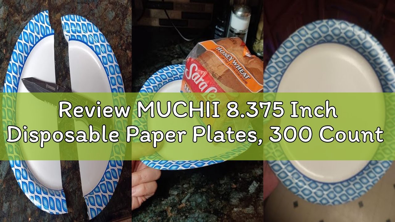 Review MUCHII 8.375 Inch Disposable Paper Plates, 300 Count Soak and Cut Proof Printed Paper Plates