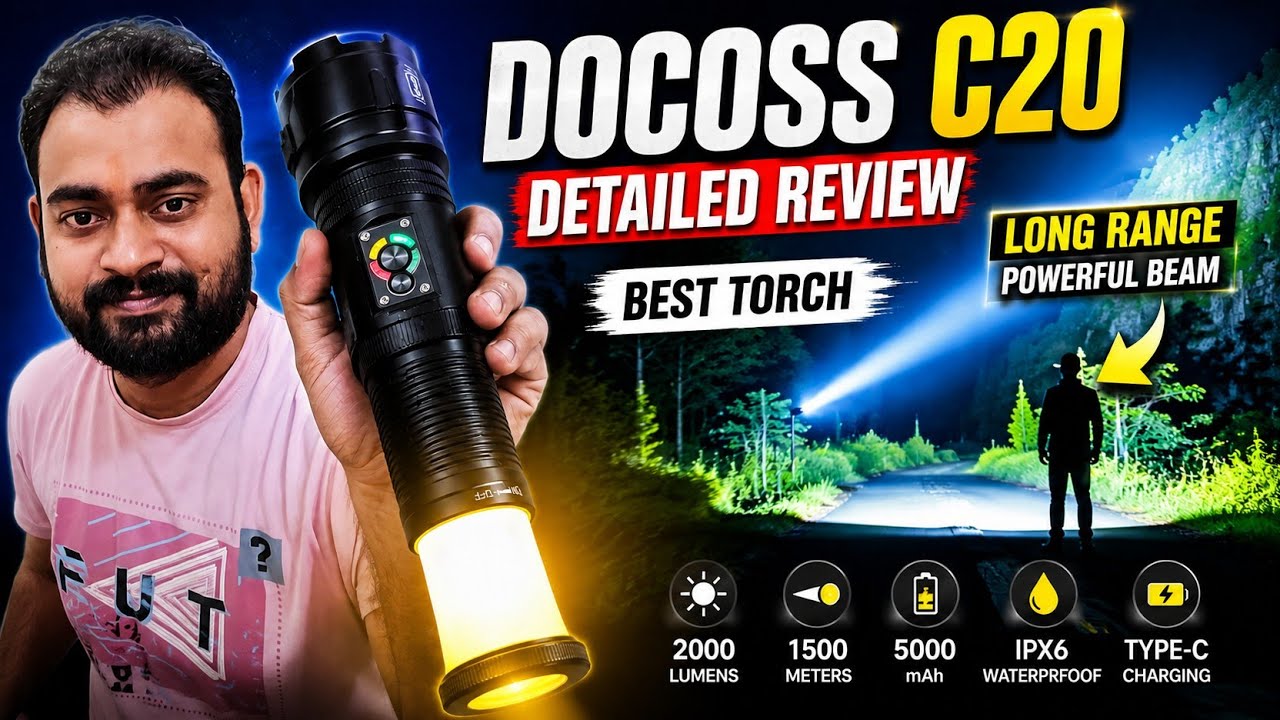 अभी तक की सबसे तगड़ी टॉर्च || Docoss C20 Multifunctional Torch || Long Beam Range Torch