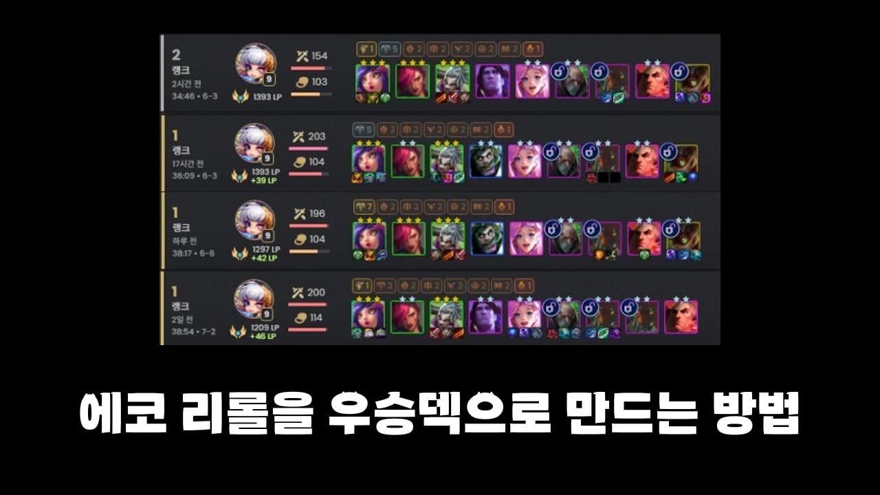 [롤토체스 공략] 에코 리롤은 우승 못하는 순방덱이 아닙니다