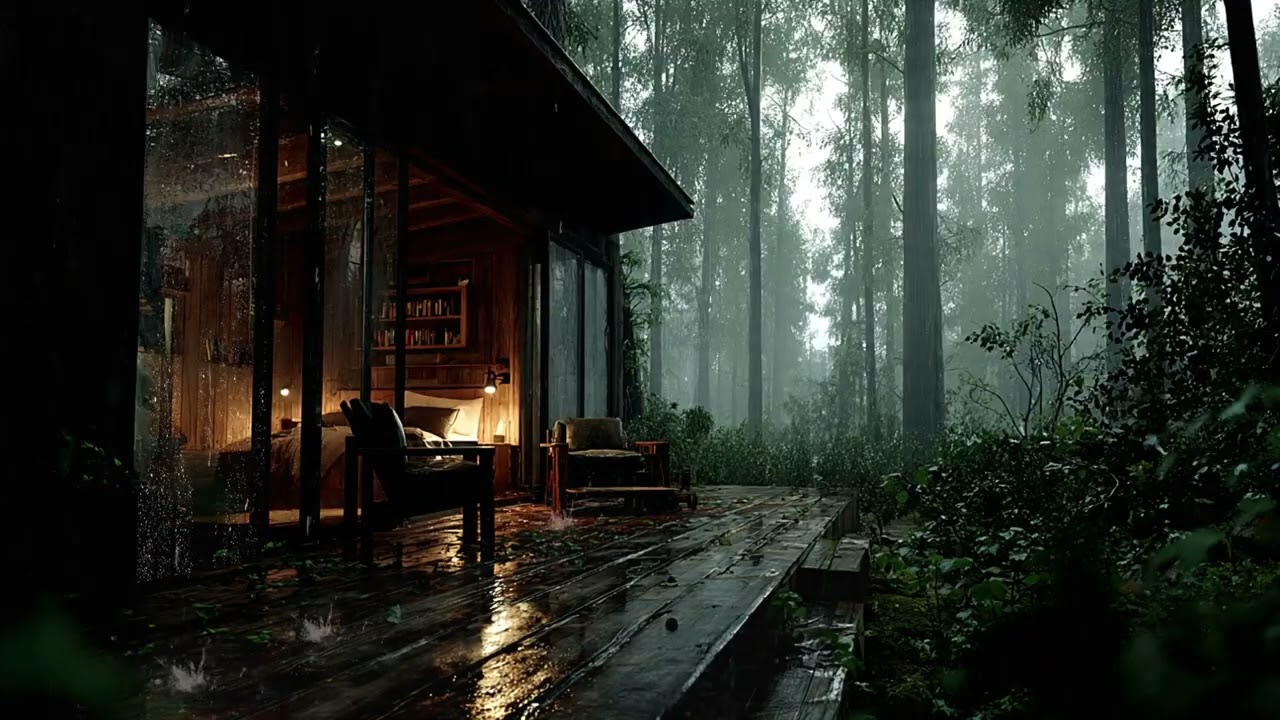 Heavy Rain and Thunder at Cozy Cabin - Rain Sounds for Deep Sleep (2 Hours)