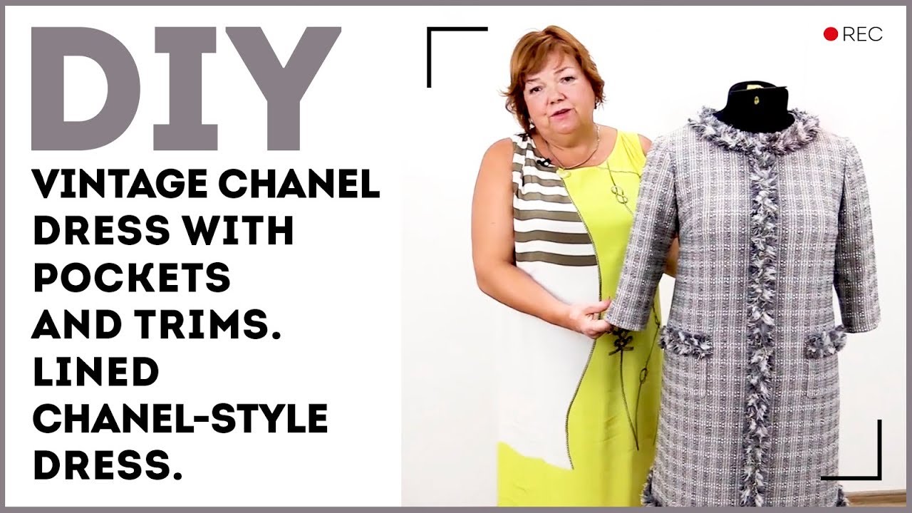 DIY: Vintage Chanel dress with pockets and trims. Lined Chanel-style dress.