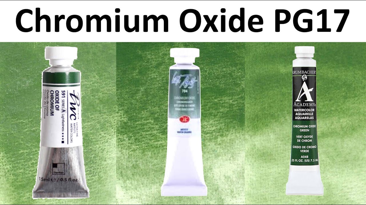 Chromium Oxide PG17 Watercolor Comparison - White Nights, Shinhan, Grumbacher Academy