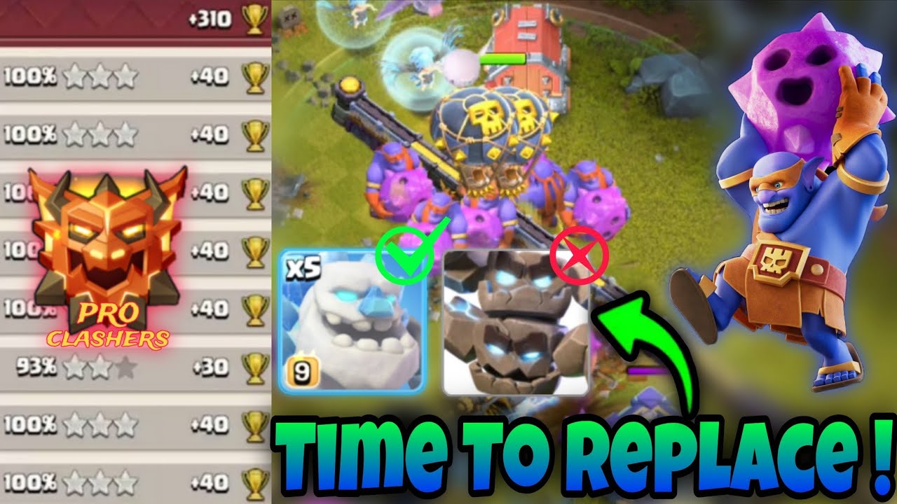 COC Best Ground Attack Strategy. Super Bowler+Ice Golem Combo Will Replace Meteor Golem. Army 👇