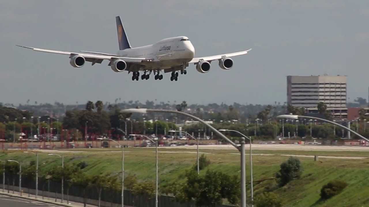 Lufthansa Boeing 747-8 Landing at LAX - Two Filming Locations