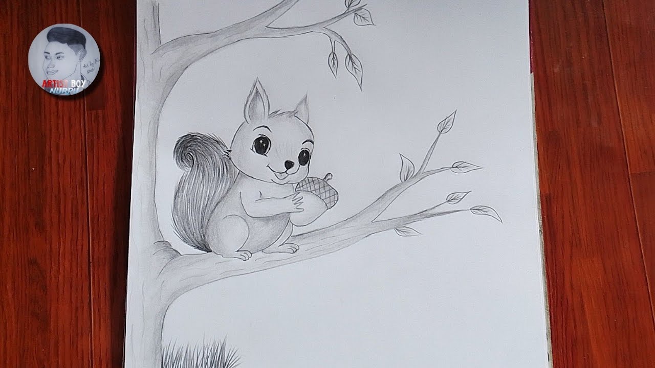 How to draw a Squirrel | sitting on a tree || Step by step drawing tutorial for beginners