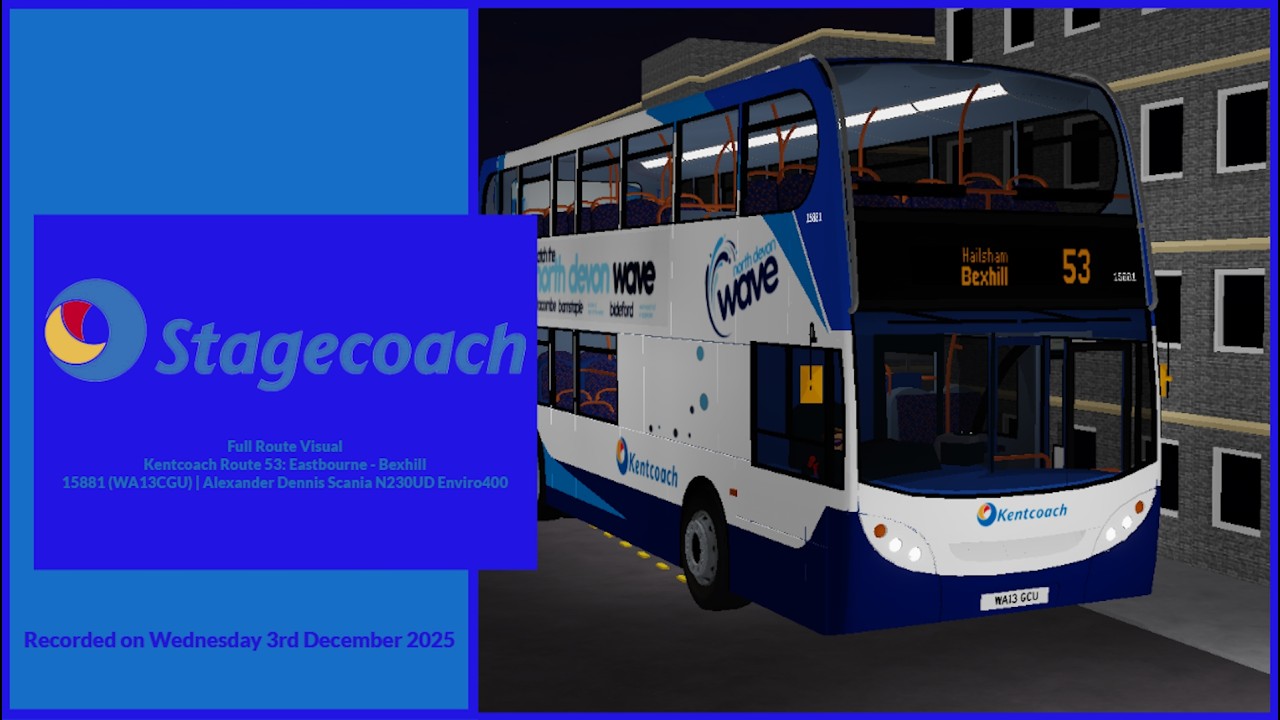 Full Route Visual | Kentcoach Route 53: Eastbourne - Bexhill | 15881 (WA13CGU)