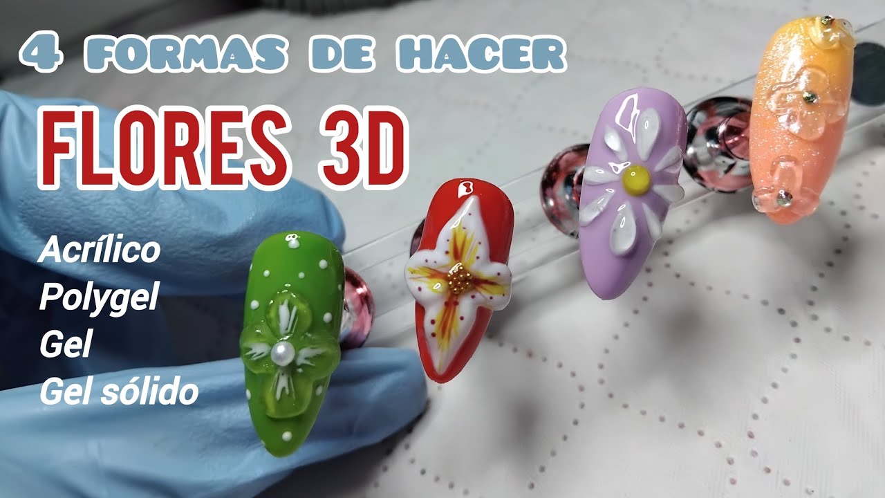 COMO HACER FLORES 3D CON GEL SOLIDO, ACRILICO, POLYGEL Y GEL PASO A PASO | TUTORIAL TENDENCIA FACIL