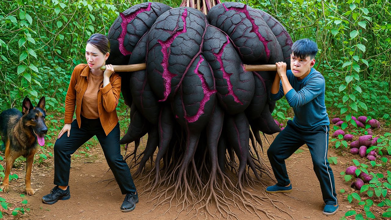 Harvesting Giant Black Wild Yams, Peeling & Seed | Make Traditional Coconut Steamed Yam Cakes