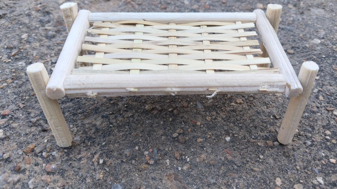 🔥 Amazing Mini Charpai Craft | Tiny Wooden Bed Model | Handmade Woven Cot | Village DIY Art