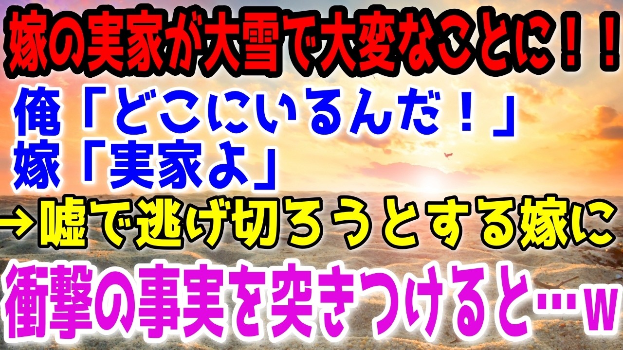 【修羅場】嫁の実家が大雪で大変なことに！！…俺「どこにいるんだ！」嫁「実家よ」→嘘で逃げ切ろうとする嫁に衝撃の事実を突きつけると…ｗ