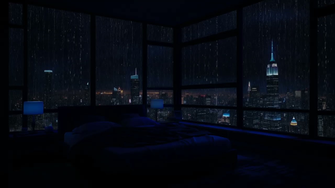 24-Hour Relaxing Sound of Rain in the Dark Bedroom ( No Ads) 🌧️- Rain Sounds for Sleep | Rainy Night