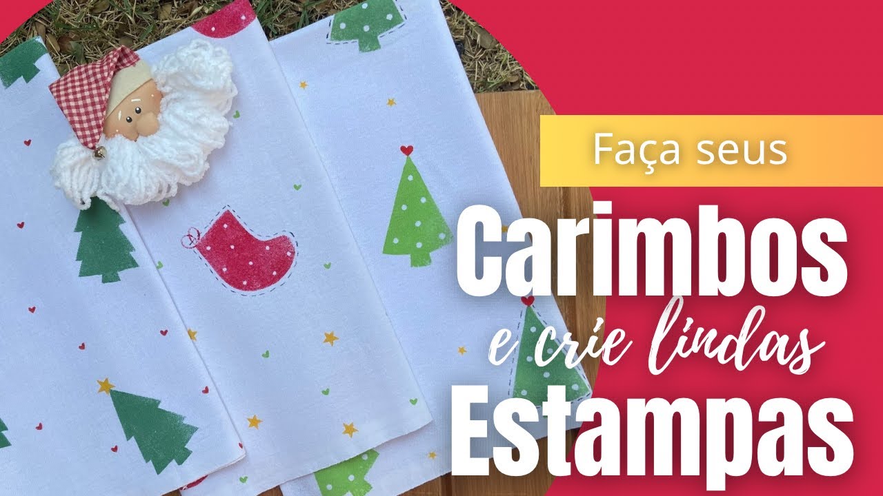 PANO DE PRATO  ESTAMPAS NATALINAS: Fácil de Fazer usando CARIMBOS (2 projetos)