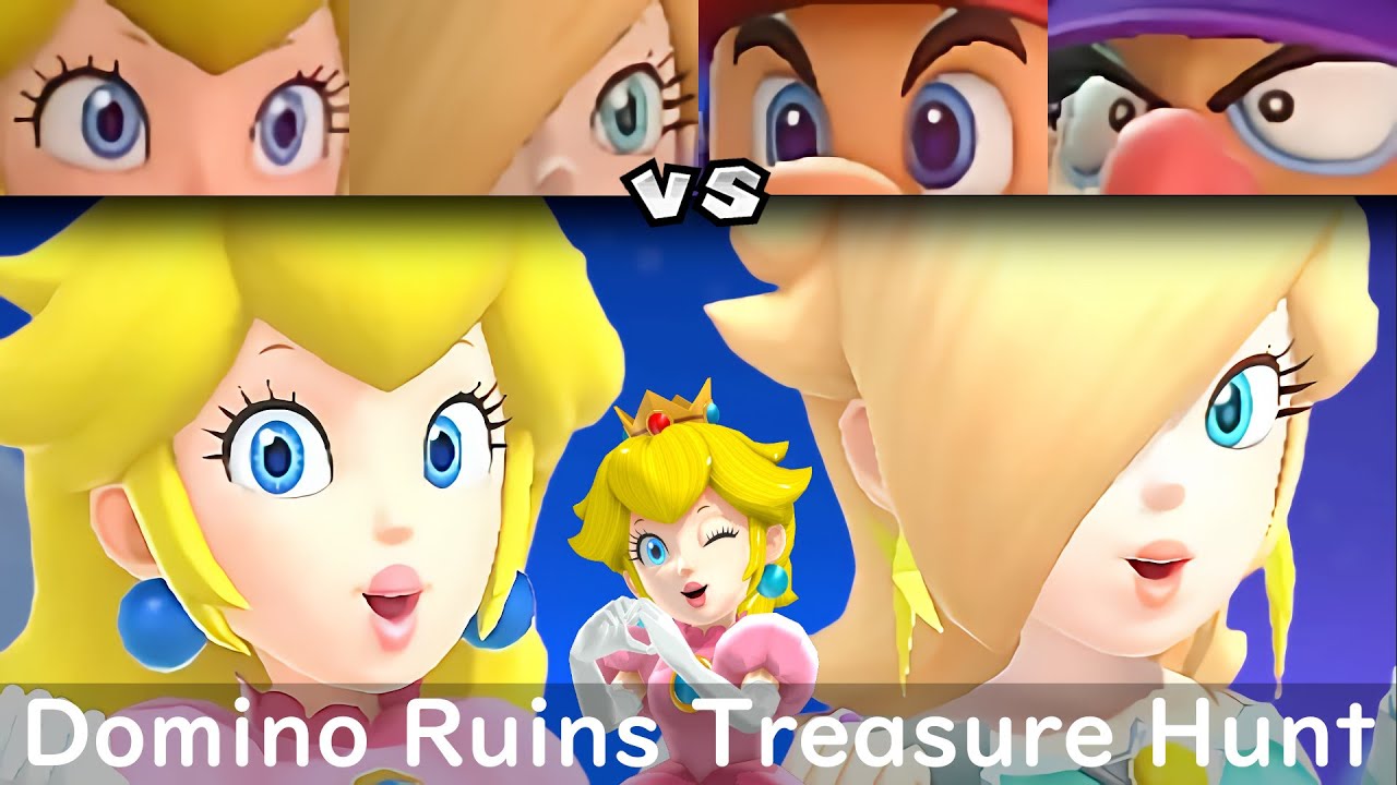 Super Mario Party Peach and Rosalina vs Mario and Waluigi #161 Domino Ruins Treasure Hunt