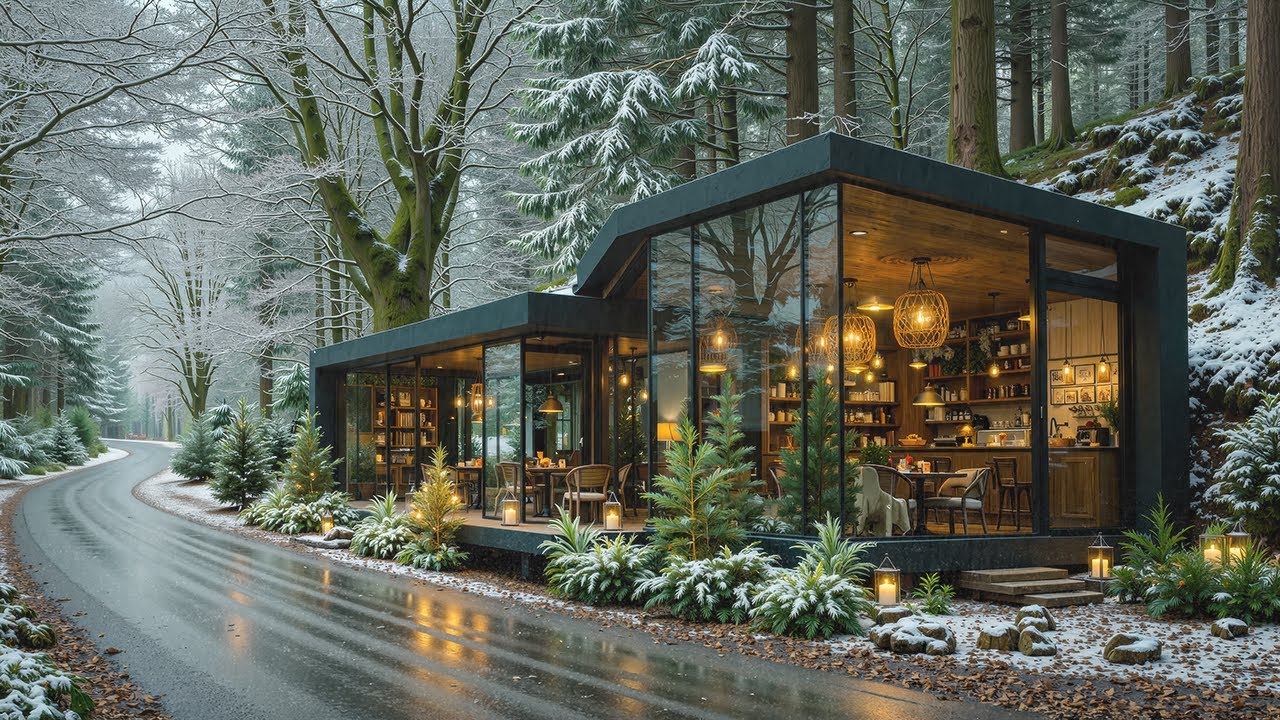 Rainy Forest Café Jazz ❄️ Soft Rain, Warm Lights & Calm Focus Music for Study & Relax